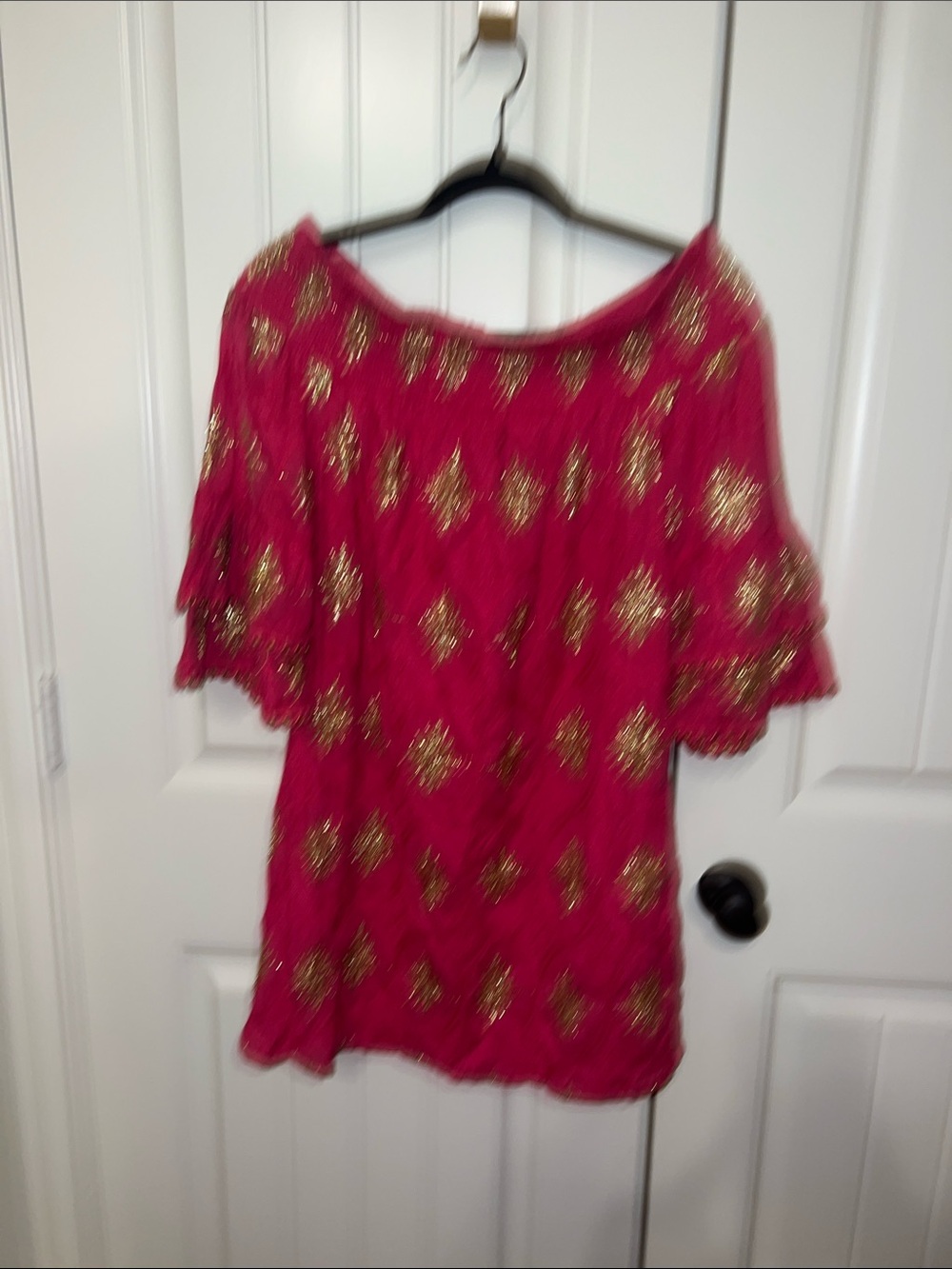Boston Proper Off-Shoulder Fuchsia Dress with Gold Embroidery size XS - Picture 3 of 10